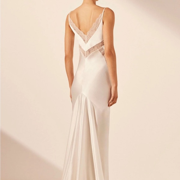 Shona Joy La Lune Cumulus Silk Plunged Lace Maxi Dress - Ivory - Picture 4 of 7